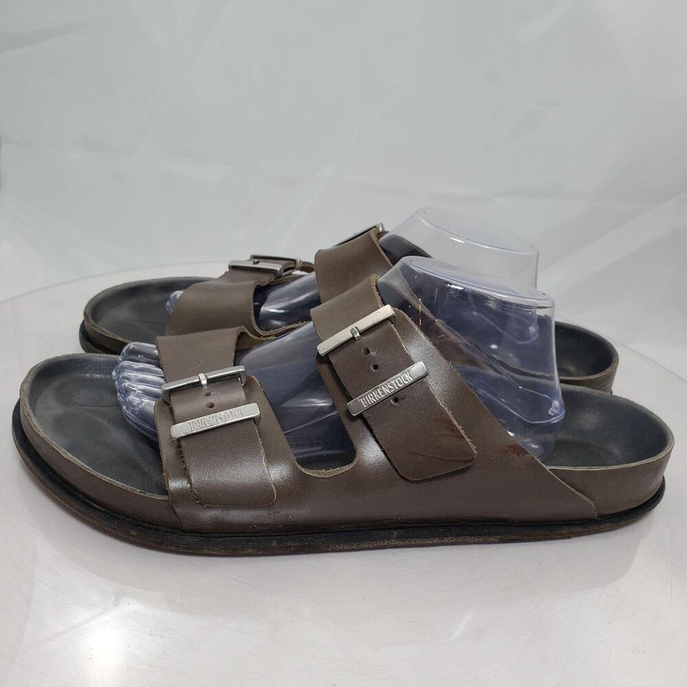 Worn Rare Birkenstock Arizona Sandals Men 13/46 W Wide Olive Green Leather Slide